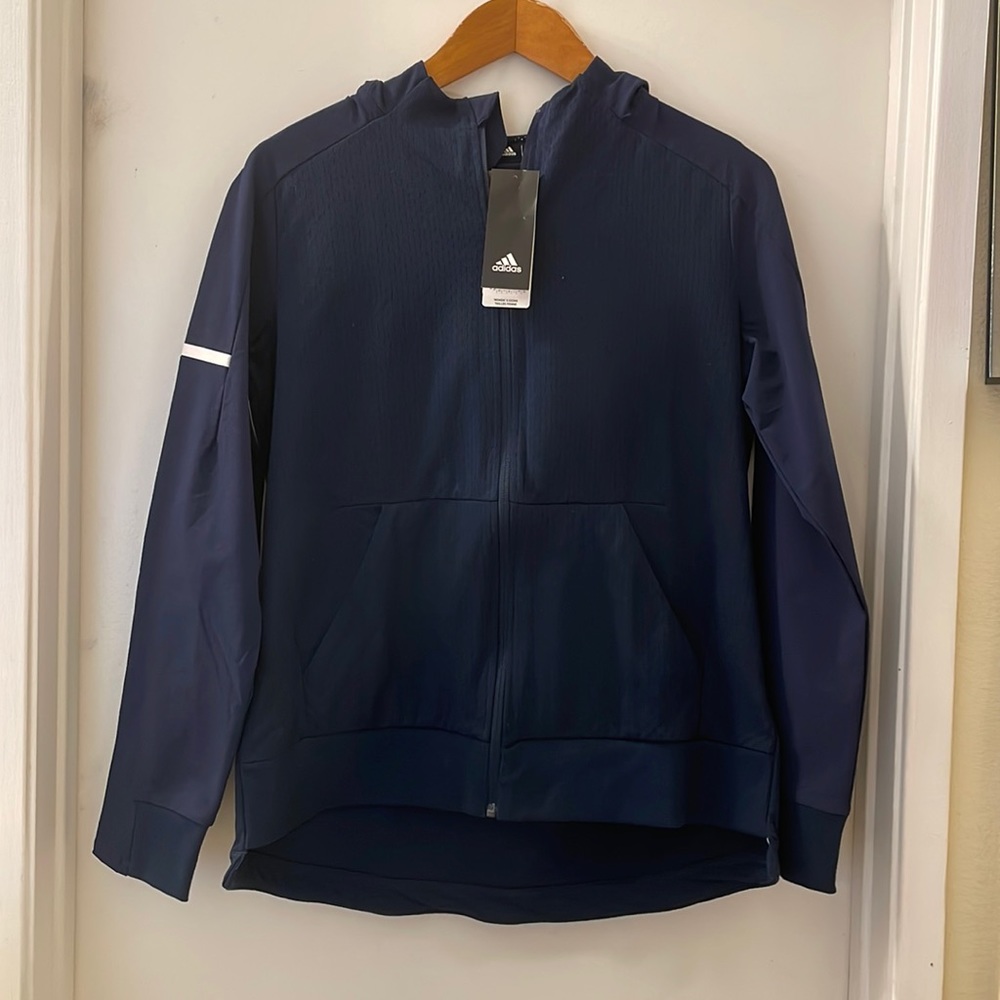 Adidas navy blue zip up hoodie climalite. (#6)